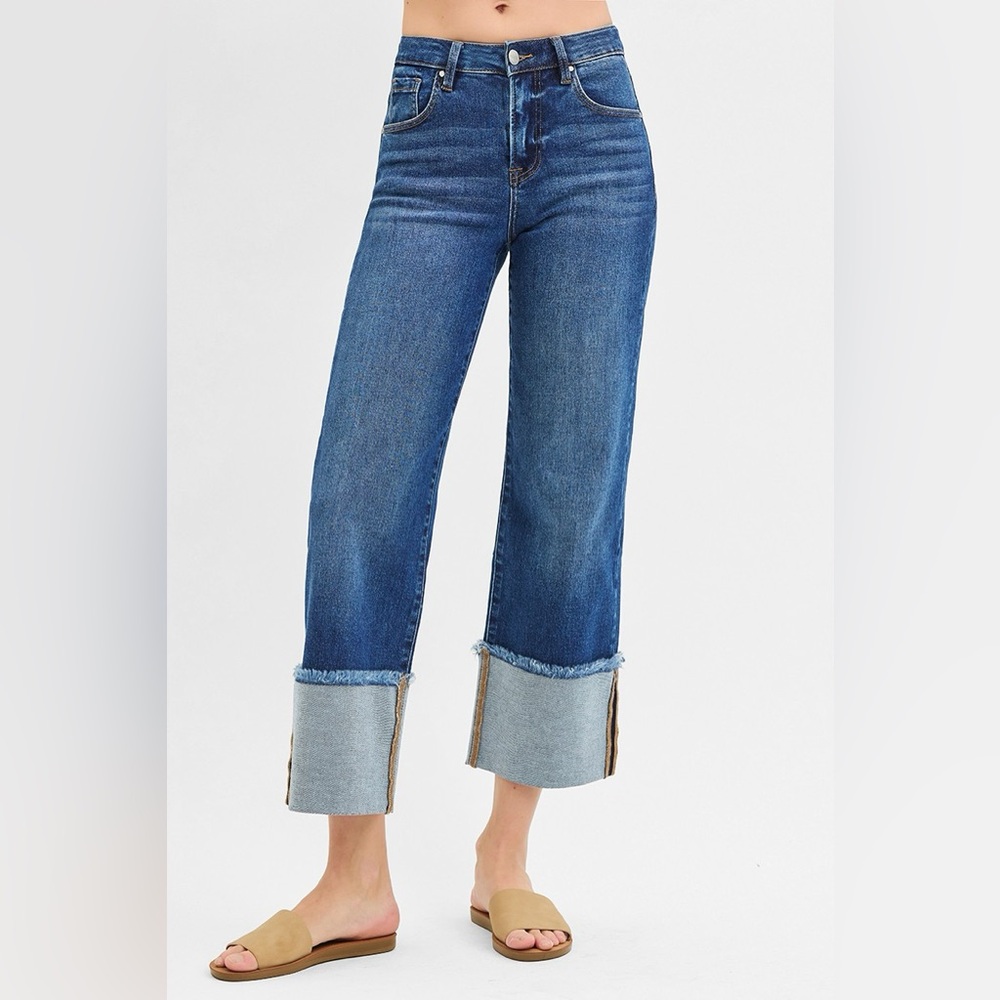 RISEN Mid Rise Crop Wide Wide Cuffed Jeans Plus Size - Picture 5 of 7